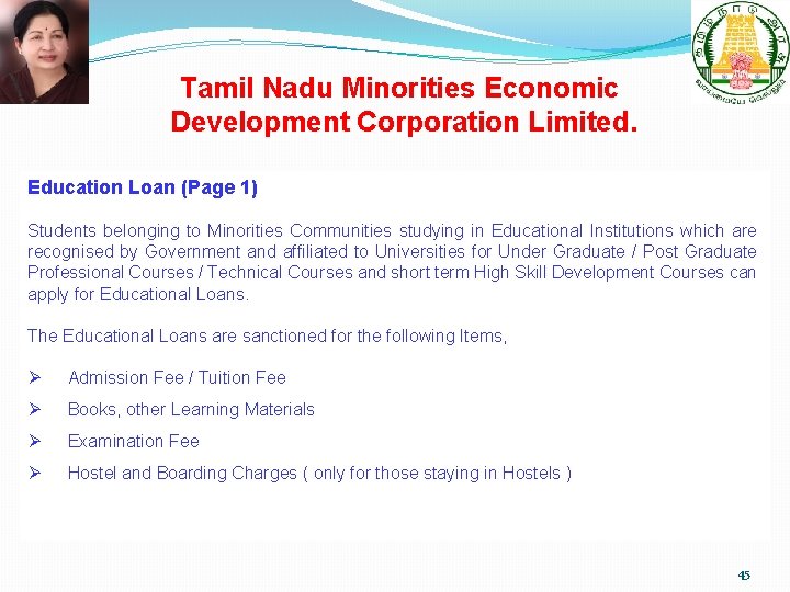 Tamil Nadu Minorities Economic Development Corporation Limited. Education Loan (Page 1) Students belonging to