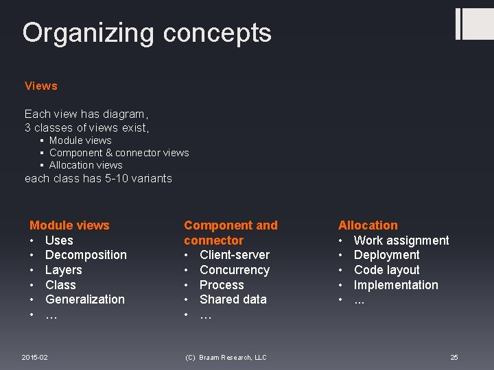 Organizing concepts Views Each view has diagram, 3 classes of views exist, § Module