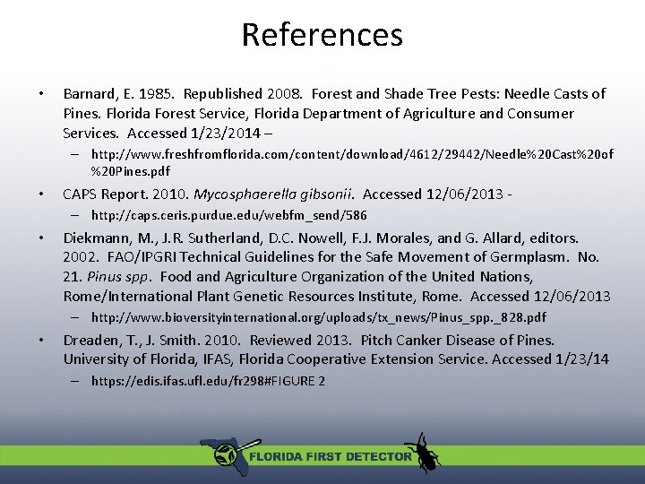 References • Barnard, E. 1985. Republished 2008. Forest and Shade Tree Pests: Needle Casts