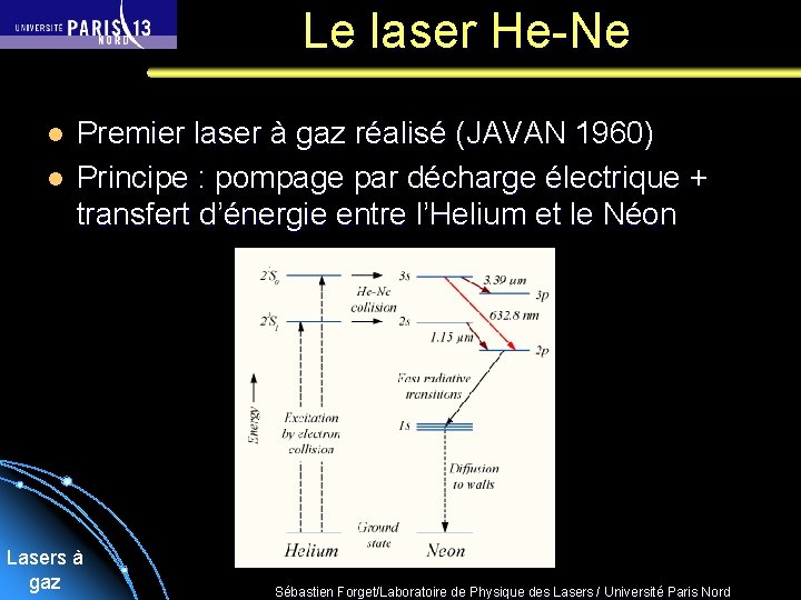 Le laser He-Ne l l Premier laser à gaz réalisé (JAVAN 1960) Principe :