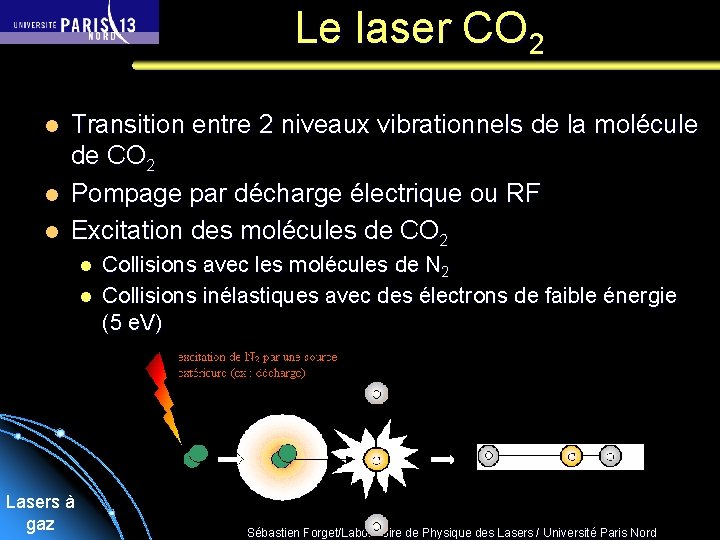 Le laser CO 2 l l l Transition entre 2 niveaux vibrationnels de la
