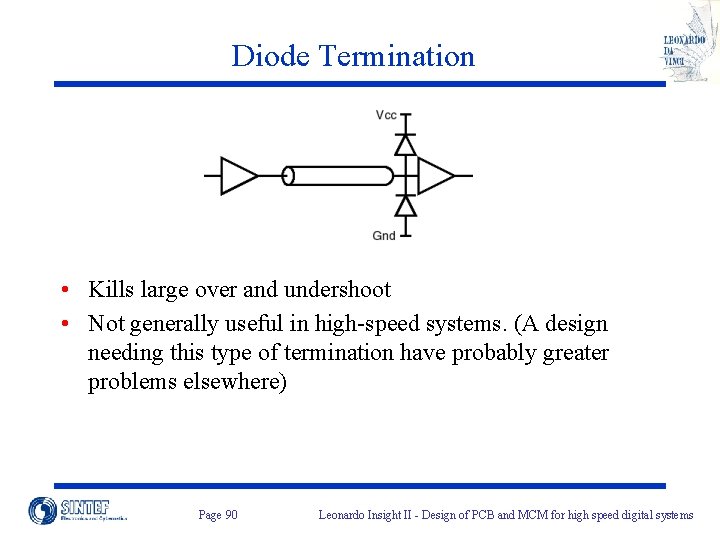 Diode Termination • Kills large over and undershoot • Not generally useful in high-speed