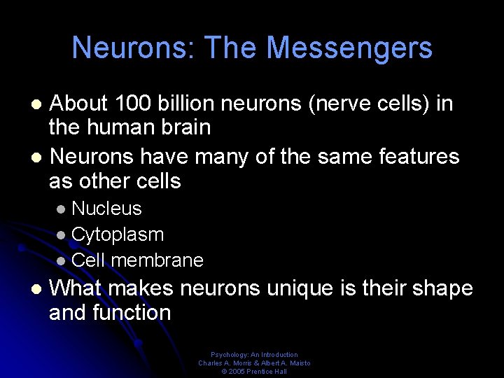 Neurons: The Messengers About 100 billion neurons (nerve cells) in the human brain l