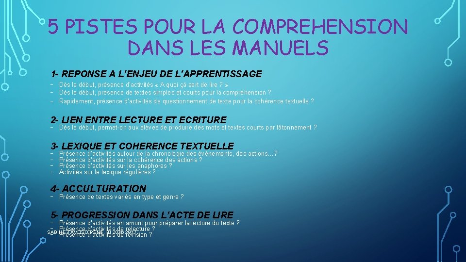 5 PISTES POUR LA COMPREHENSION DANS LES MANUELS 1 - REPONSE A L’ENJEU DE