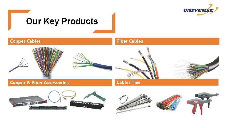 Our Key Products Copper Cables Fiber Cables Copper & Fiber Accessories Cables Ties 