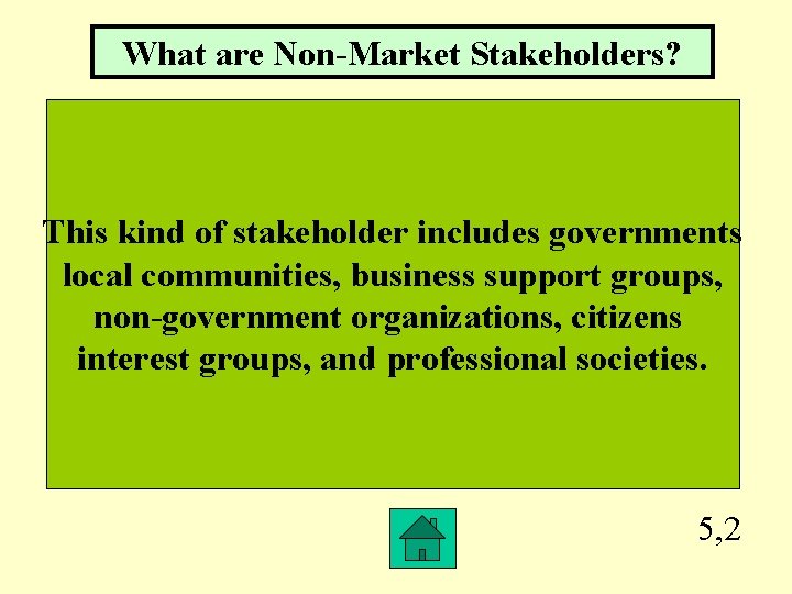 What are Non-Market Stakeholders? This kind of stakeholder includes governments local communities, business support
