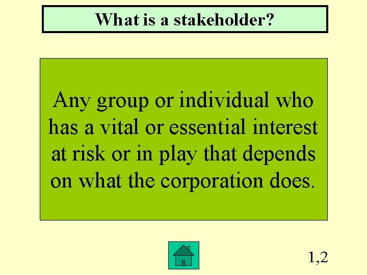 What is a stakeholder? Any group or individual who has a vital or essential