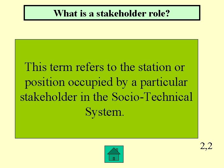 What is a stakeholder role? This term refers to the station or position occupied