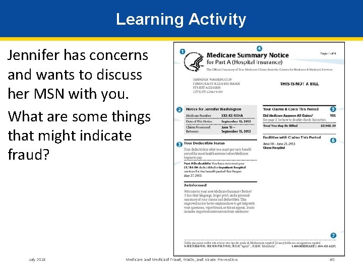 Learning Activity Jennifer has concerns and wants to discuss her MSN with you. What