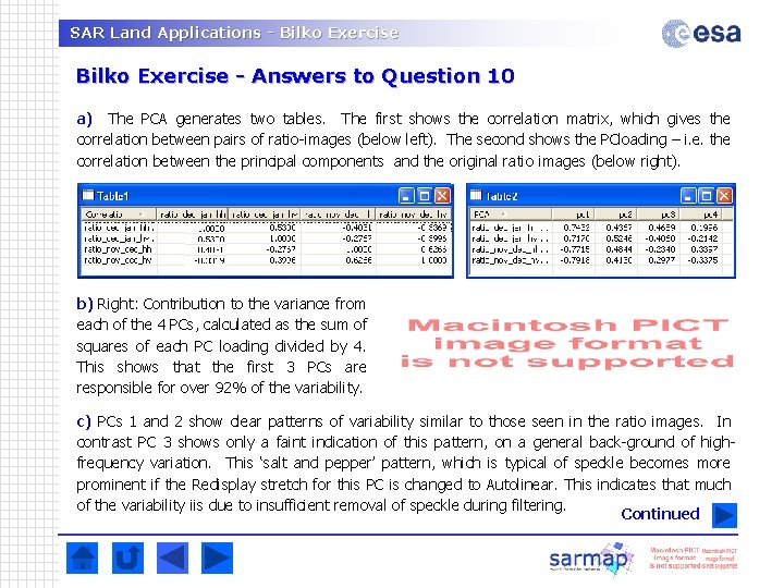 SAR Land Applications - Bilko Exercise - Answers to Question 10 a) The PCA