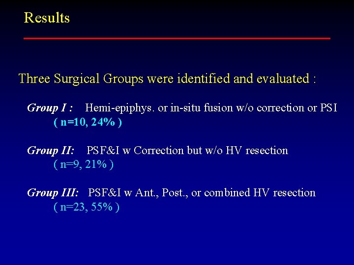 Results Three Surgical Groups were identified and evaluated : Group I : Hemi-epiphys. or
