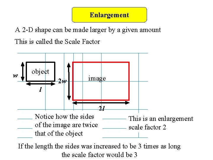 Enlargement A 2 -D shape can be made larger by a given amount This Enlargement A 2 -D shape can be made larger by a given amount This