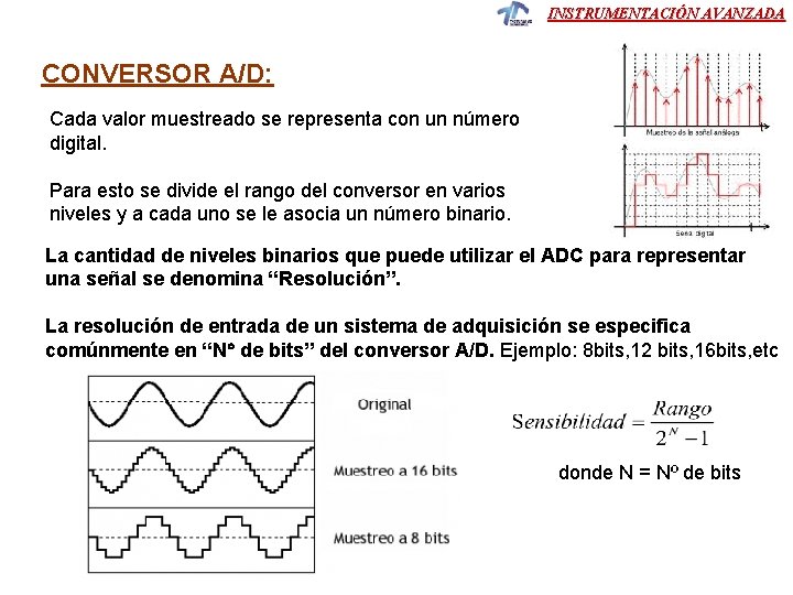 INSTRUMENTACIÓN AVANZADA CONVERSOR A/D: Cada valor muestreado se representa con un número digital. Para