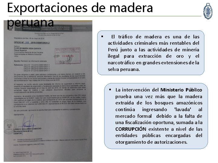 Exportaciones de madera peruana § El tráfico de madera es una de las actividades