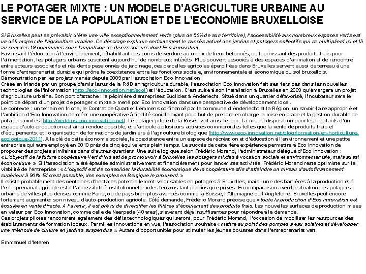 LE POTAGER MIXTE : UN MODELE D’AGRICULTURE URBAINE AU SERVICE DE LA POPULATION ET