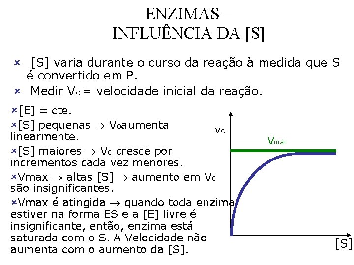 ENZIMAS – INFLUÊNCIA DA [S] û [S] varia durante o curso da reação à