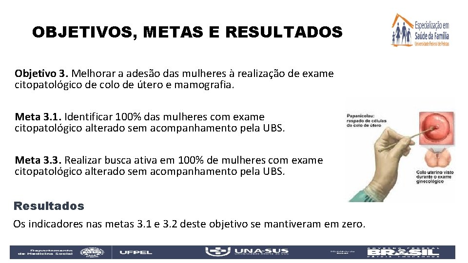 OBJETIVOS, METAS E RESULTADOS Objetivo 3. Melhorar a adesão das mulheres à realização de