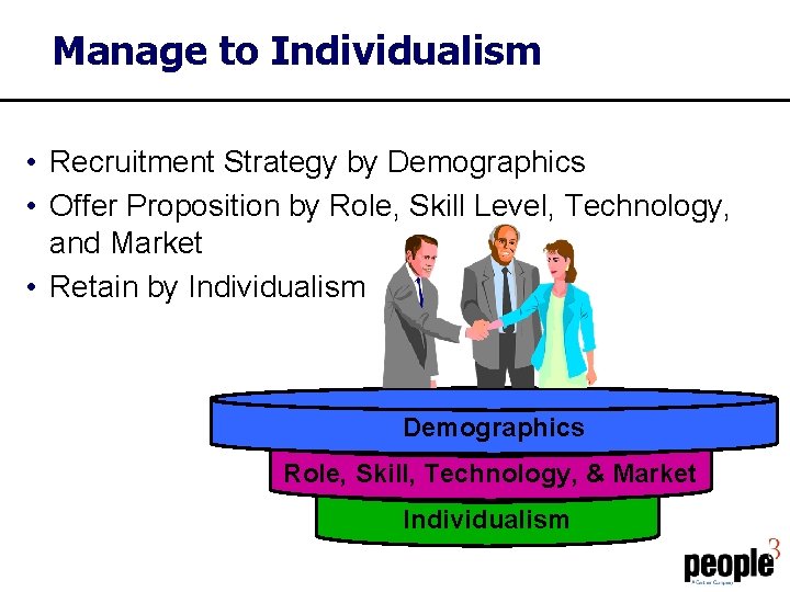 Manage to Individualism • Recruitment Strategy by Demographics • Offer Proposition by Role, Skill