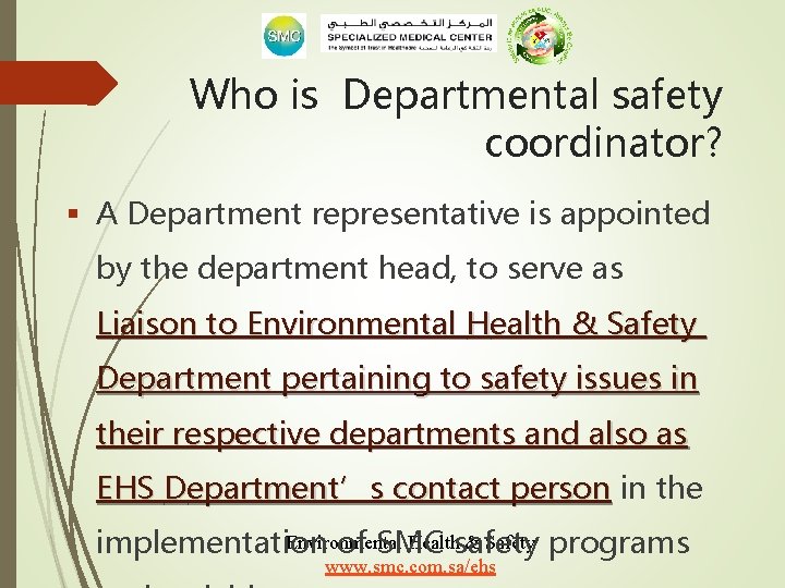 Who is Departmental safety coordinator? § A Department representative is appointed by the department
