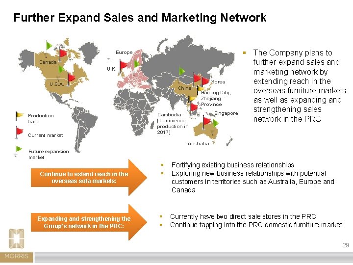 Further Expand Sales and Marketing Network Europe Canada U. K. Korea U. S. A.