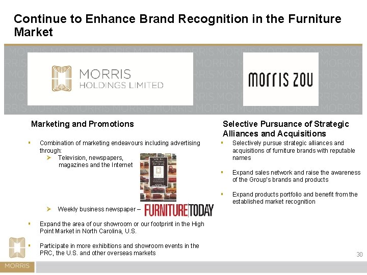 Continue to Enhance Brand Recognition in the Furniture Marketing and Promotions § Combination of