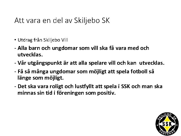 Att vara en del av Skiljebo SK • Utdrag från Skiljebo Vill - Alla