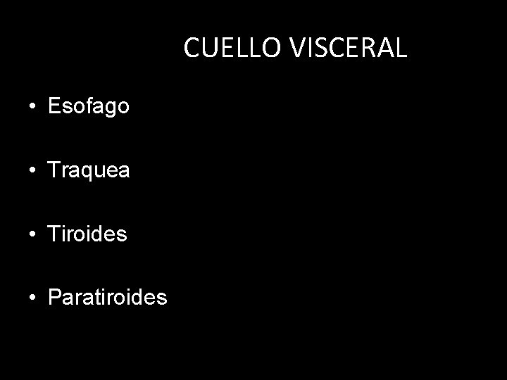 CUELLO VISCERAL • Esofago • Traquea • Tiroides • Paratiroides 