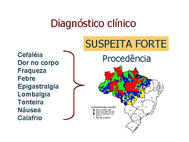 Diagnóstico clínico SUSPEITA FORTE Cefaléia Dor no corpo Fraqueza Febre Epigastralgia Lombalgia Tonteira Náusea