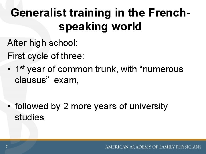 Generalist training in the Frenchspeaking world After high school: First cycle of three: •