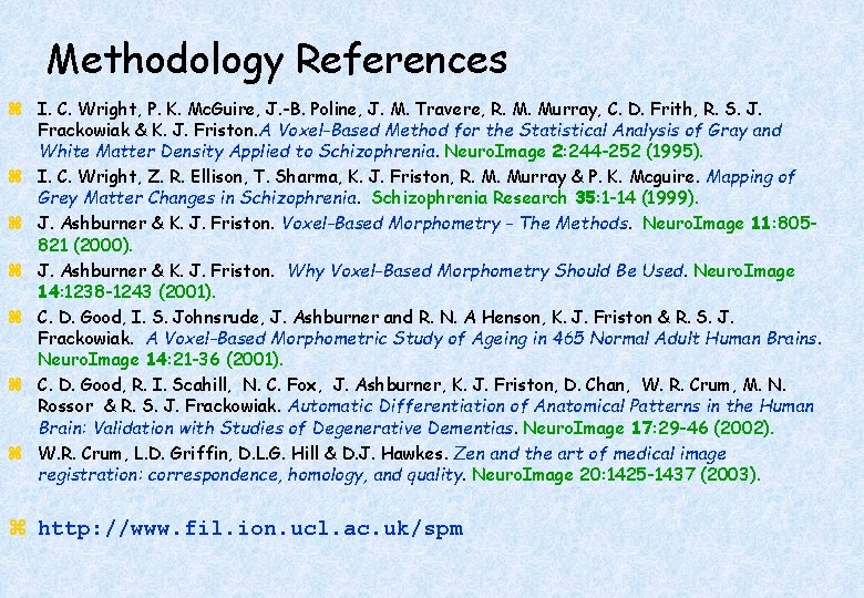 Methodology References z I. C. Wright, P. K. Mc. Guire, J. -B. Poline, J.