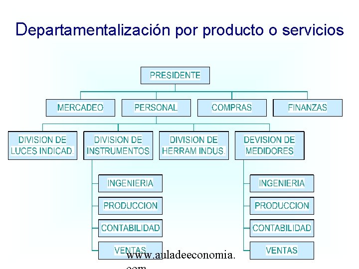 Departamentalización por producto o servicios www. auladeeconomia. 