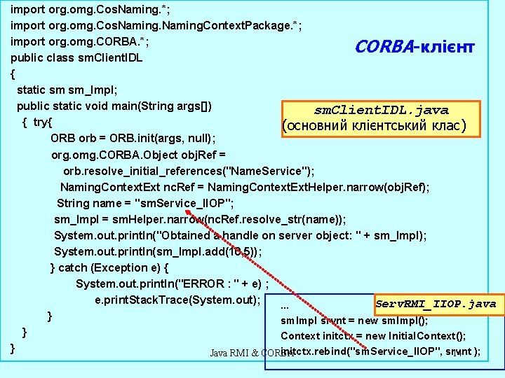 import org. omg. Cos. Naming. *; import org. omg. Cos. Naming. Context. Package. *;