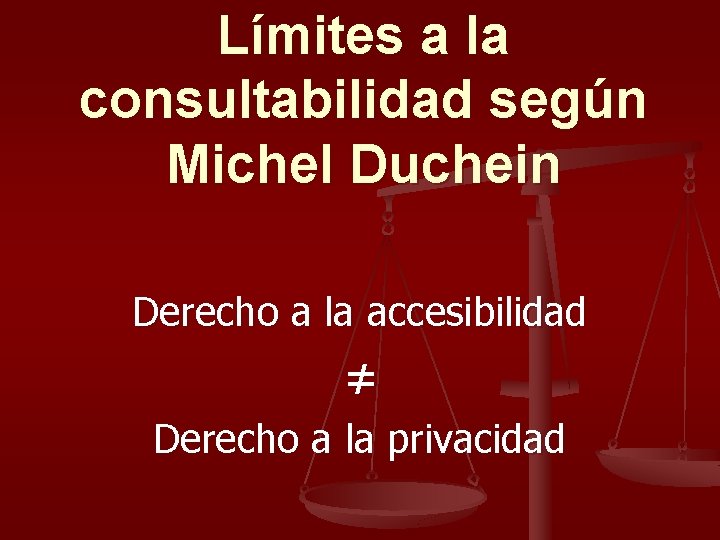 Límites a la consultabilidad según Michel Duchein Derecho a la accesibilidad ≠ Derecho a