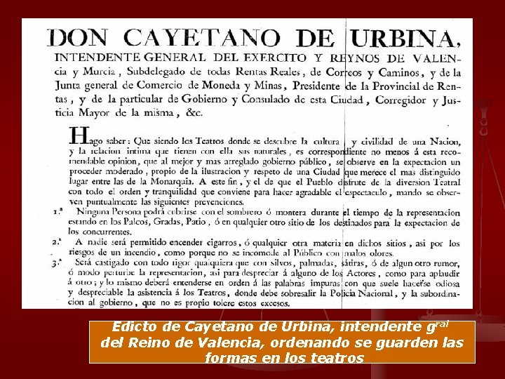 Edicto de Cayetano de Urbina, intendente gral del Reino de Valencia, ordenando se guarden