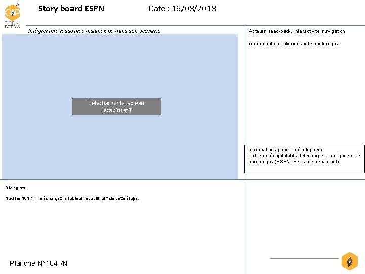 Story board ESPN Date : 16/08/2018 Intégrer une ressource distancielle dans son scénario Acteurs,
