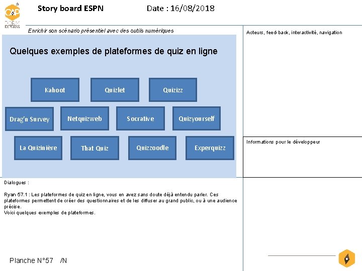 Story board ESPN Date : 16/08/2018 Enrichir son scénario présentiel avec des outils numériques