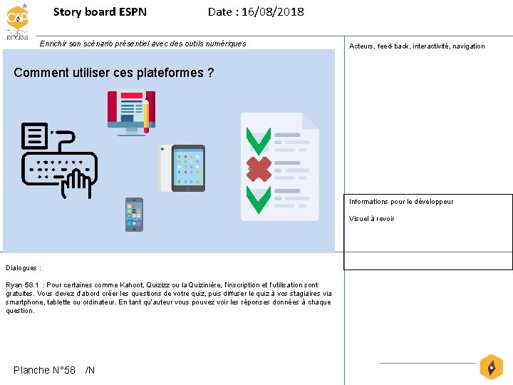 Story board ESPN Date : 16/08/2018 Enrichir son scénario présentiel avec des outils numériques