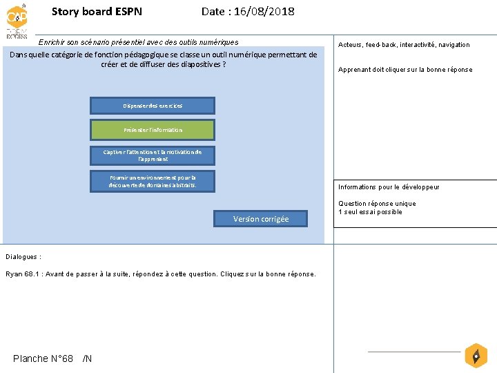 Story board ESPN Date : 16/08/2018 Enrichir son scénario présentiel avec des outils numériques