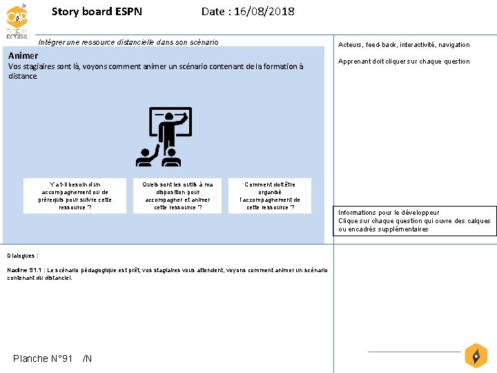 Story board ESPN Date : 16/08/2018 Intégrer une ressource distancielle dans son scénario Acteurs,