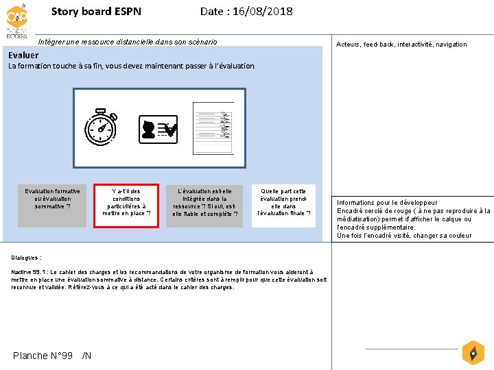 Story board ESPN Date : 16/08/2018 Intégrer une ressource distancielle dans son scénario Acteurs,