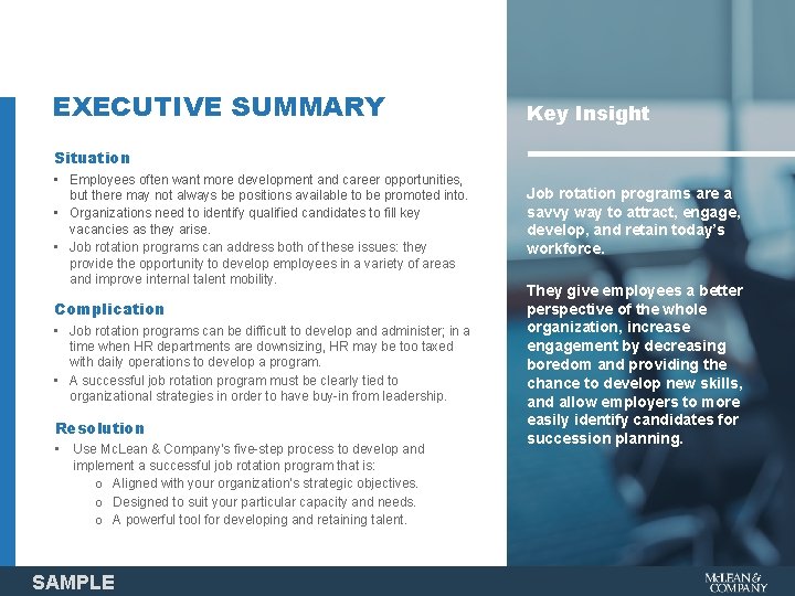 EXECUTIVE SUMMARY Key Insight Situation • Employees often want more development and career opportunities, EXECUTIVE SUMMARY Key Insight Situation • Employees often want more development and career opportunities,
