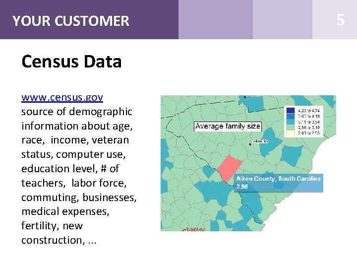 YOUR CUSTOMER Census Data www. census. gov source of demographic information about age, race,