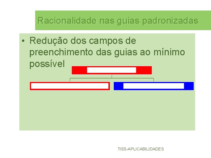 Racionalidade nas guias padronizadas • Redução dos campos de preenchimento das guias ao mínimo