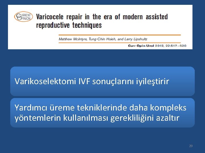Varikoselektomi IVF sonuçlarını iyileştirir Yardımcı üreme tekniklerinde daha kompleks yöntemlerin kullanılması gerekliliğini azaltır 29