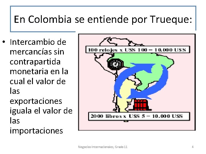 En Colombia se entiende por Trueque: • Intercambio de mercancías sin contrapartida monetaria en