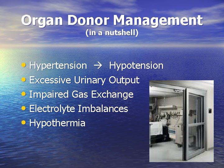 Organ Donor Management (in a nutshell) • Hypertension Hypotension • Excessive Urinary Output •