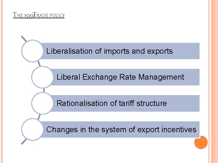 THE 1991 TRADE POLICY Liberalisation of imports and exports Liberal Exchange Rate Management Rationalisation