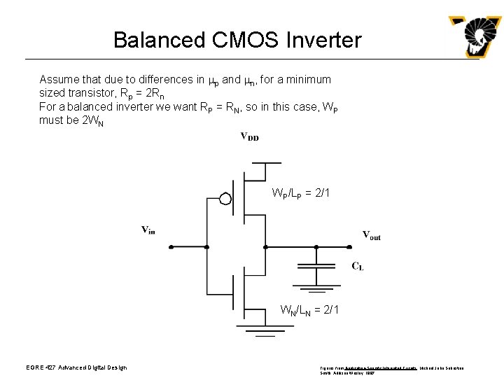Balanced CMOS Inverter Assume that due to differences in mp and mn, for a Balanced CMOS Inverter Assume that due to differences in mp and mn, for a