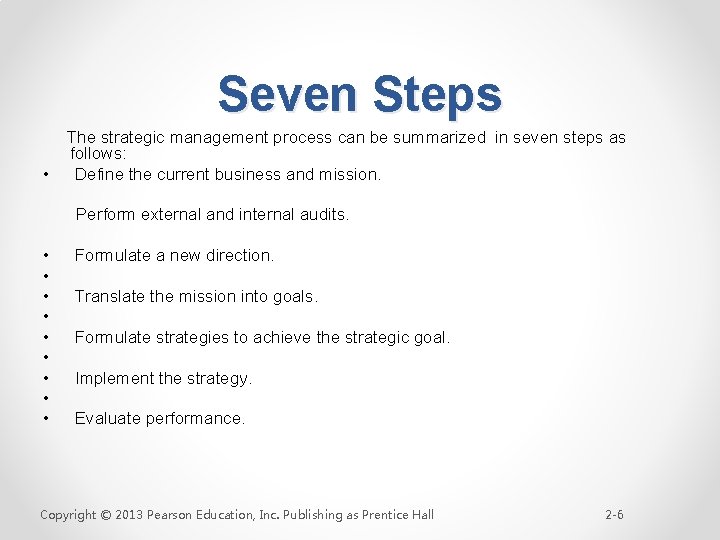 Seven Steps The strategic management process can be summarized in seven steps as follows: