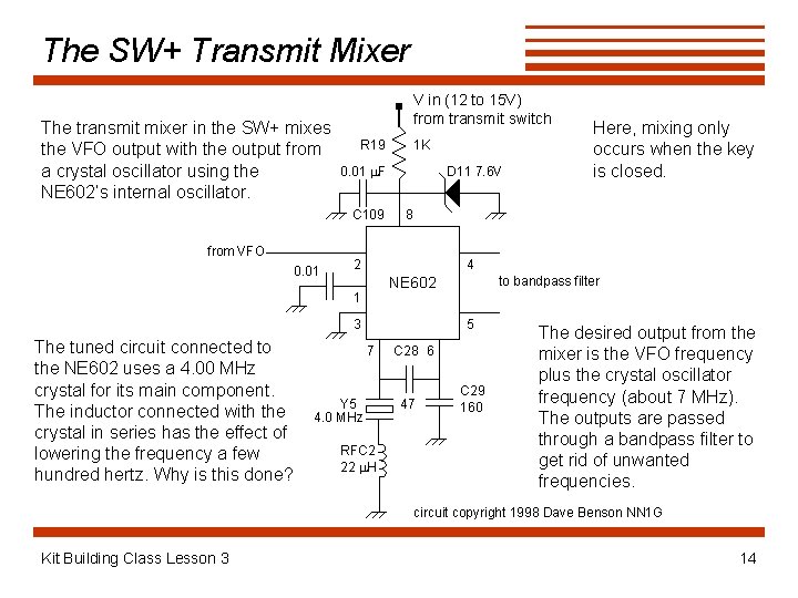 The SW+ Transmit Mixer The transmit mixer in the SW+ mixes the VFO output